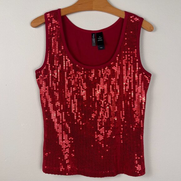 Bisou Bisou Women's Red sequin and ribbed back sleeveless top - Picture 2 of 4